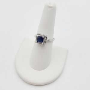 Square Blue Sapphire White Gold Plated Ring